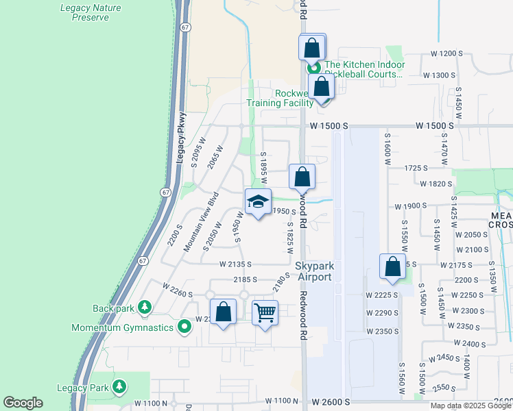 map of restaurants, bars, coffee shops, grocery stores, and more near 1916 1950 South in Woods Cross