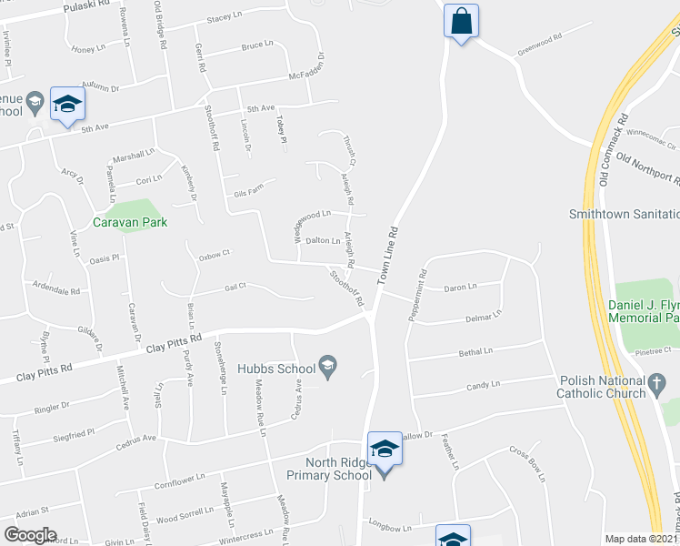 map of restaurants, bars, coffee shops, grocery stores, and more near 1 Arleigh Road in East Northport