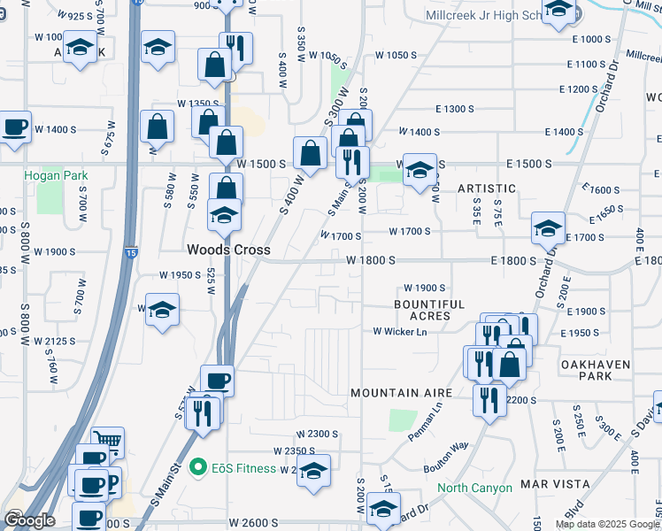 map of restaurants, bars, coffee shops, grocery stores, and more near 1840 South 200 West in Bountiful