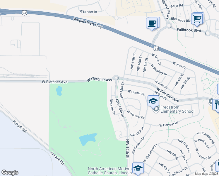 map of restaurants, bars, coffee shops, grocery stores, and more near 5824 Northwest 14th Court in Lincoln