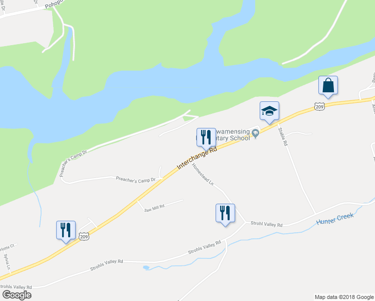 map of restaurants, bars, coffee shops, grocery stores, and more near 7647 Interchange Road in Lehighton