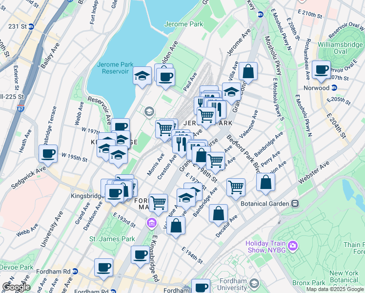 map of restaurants, bars, coffee shops, grocery stores, and more near 2865 Creston Avenue in Bronx