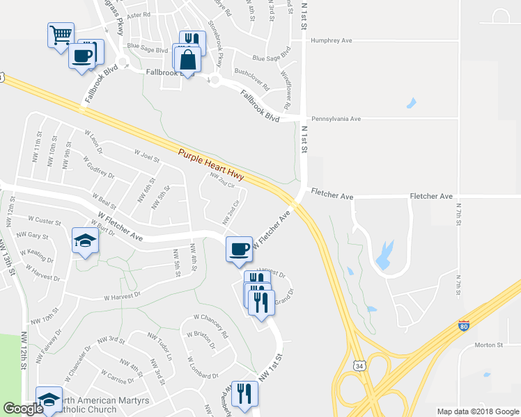map of restaurants, bars, coffee shops, grocery stores, and more near 6200 Northwest 2nd Circle in Lincoln