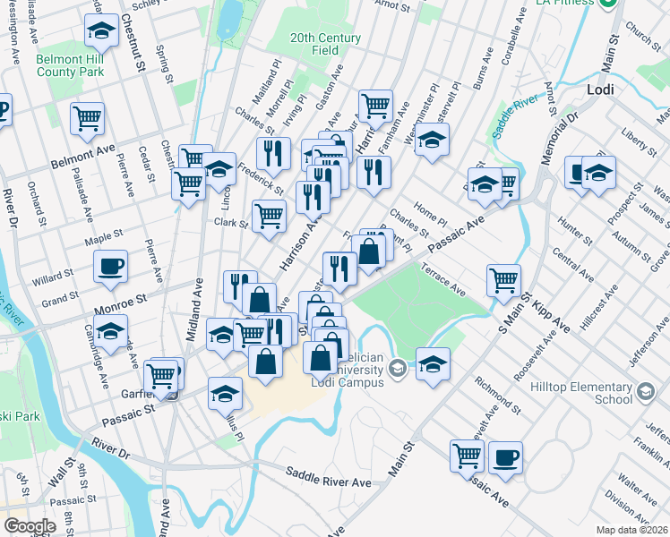 map of restaurants, bars, coffee shops, grocery stores, and more near 78 Westminster Place in Garfield