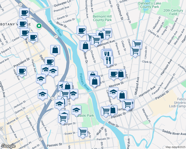 map of restaurants, bars, coffee shops, grocery stores, and more near 12 Willard Street in Garfield