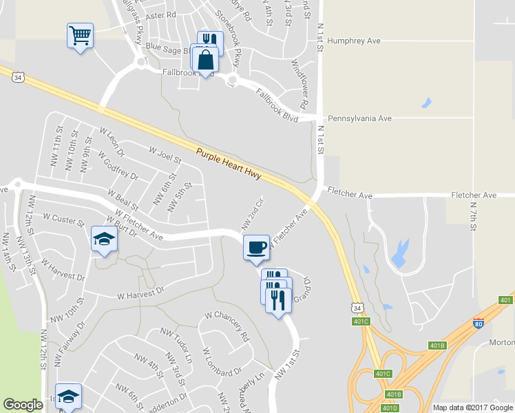 map of restaurants, bars, coffee shops, grocery stores, and more near 6100-6200 Northwest 2nd Circle in Lincoln