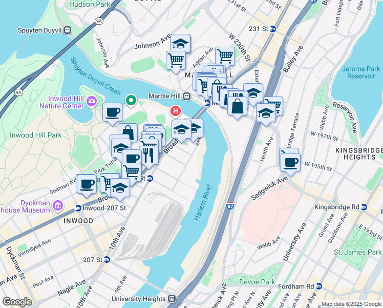 map of restaurants, bars, coffee shops, grocery stores, and more near 4130 9th Avenue in New York