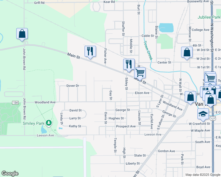 map of restaurants, bars, coffee shops, grocery stores, and more near 200 Gay Street in Van Wert