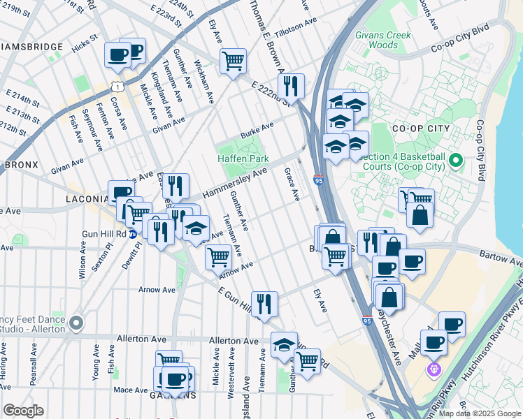map of restaurants, bars, coffee shops, grocery stores, and more near 2951 Bruner Avenue in Bronx