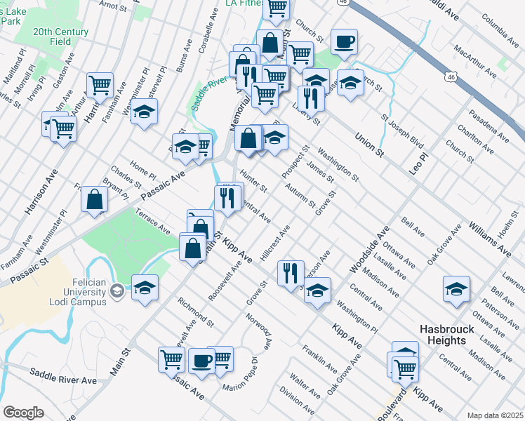 map of restaurants, bars, coffee shops, grocery stores, and more near 155 Prospect Street in Lodi