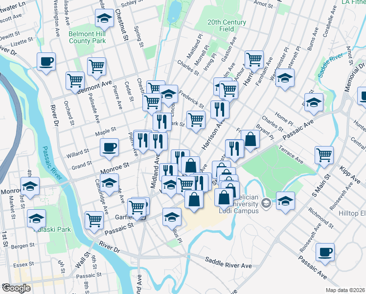 map of restaurants, bars, coffee shops, grocery stores, and more near 88 Macarthur Avenue in Garfield