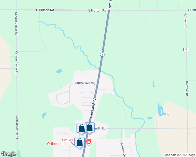 map of restaurants, bars, coffee shops, grocery stores, and more near 5845 Cleveland Road in Wooster