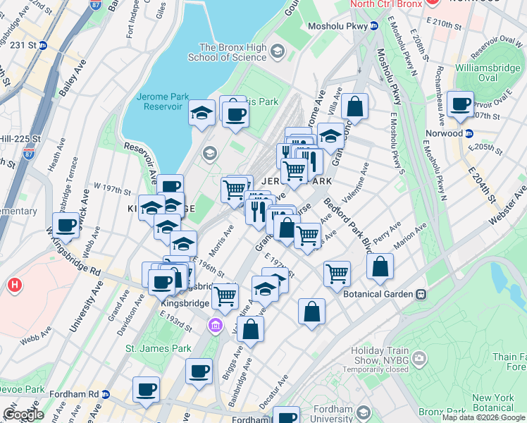 map of restaurants, bars, coffee shops, grocery stores, and more near 2865 Creston Avenue in The Bronx