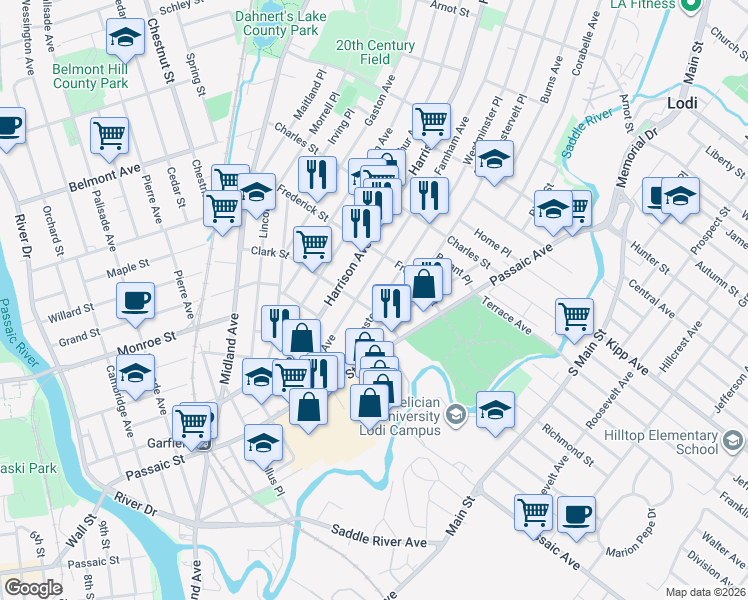 map of restaurants, bars, coffee shops, grocery stores, and more near 78 Westminster Place in Garfield