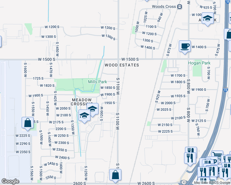 map of restaurants, bars, coffee shops, grocery stores, and more near 1112 West 1900 South in Woods Cross