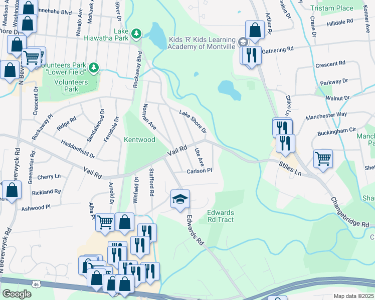 map of restaurants, bars, coffee shops, grocery stores, and more near 30 Vail Road in Parsippany-Troy Hills