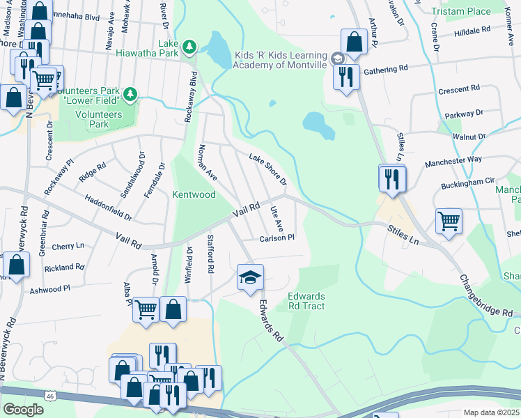 map of restaurants, bars, coffee shops, grocery stores, and more near 30 Vail Road in Parsippany-Troy Hills