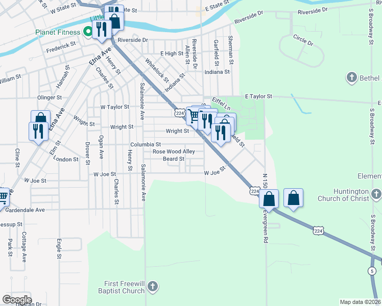 map of restaurants, bars, coffee shops, grocery stores, and more near 200 Columbia St in Huntington