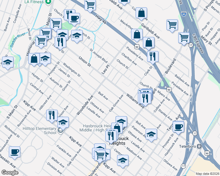 map of restaurants, bars, coffee shops, grocery stores, and more near 266 Union Street in Lodi
