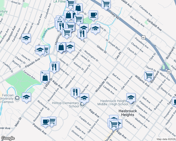 map of restaurants, bars, coffee shops, grocery stores, and more near 127 Spring Street in Lodi