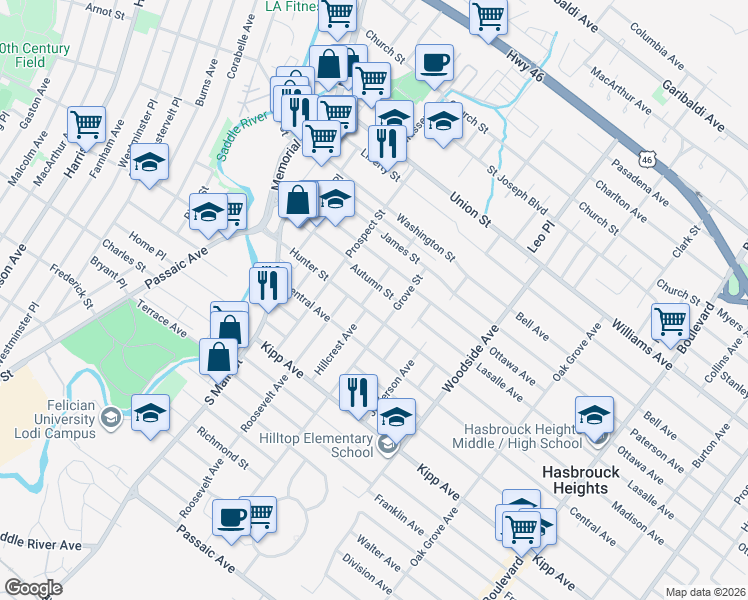 map of restaurants, bars, coffee shops, grocery stores, and more near 99 Autumn Street in Lodi