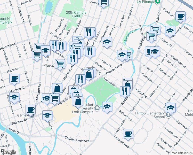 map of restaurants, bars, coffee shops, grocery stores, and more near 97 Garfield Avenue in Lodi