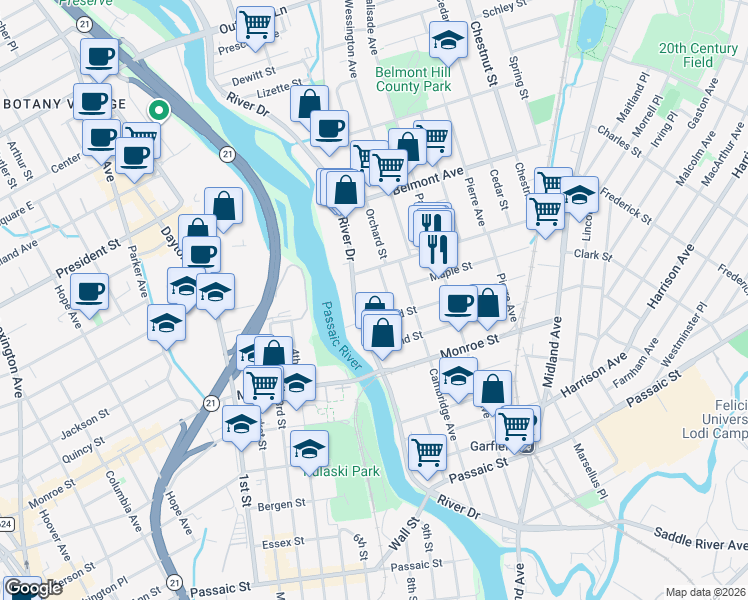 map of restaurants, bars, coffee shops, grocery stores, and more near 35 Blakeley Place in Garfield