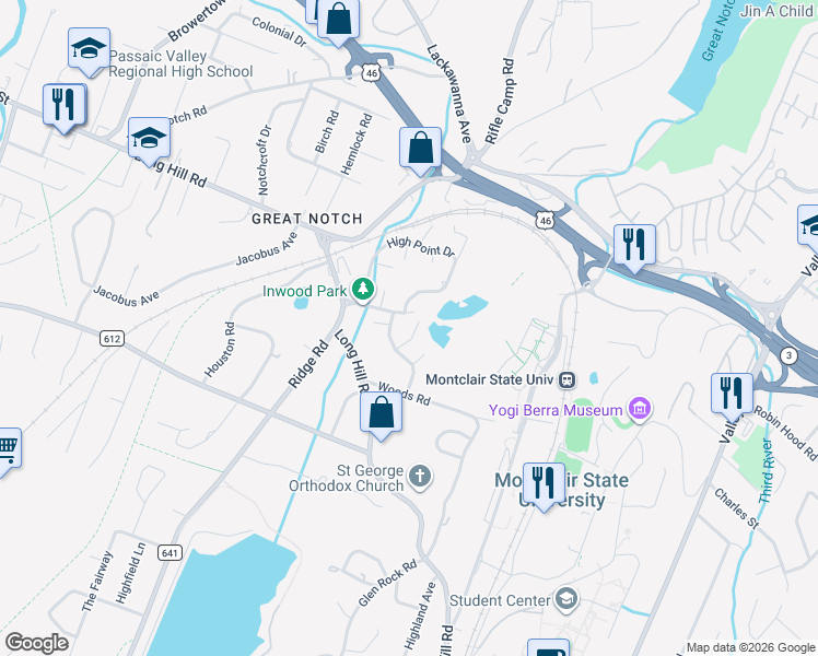 map of restaurants, bars, coffee shops, grocery stores, and more near 181 Long Hill Road in Little Falls