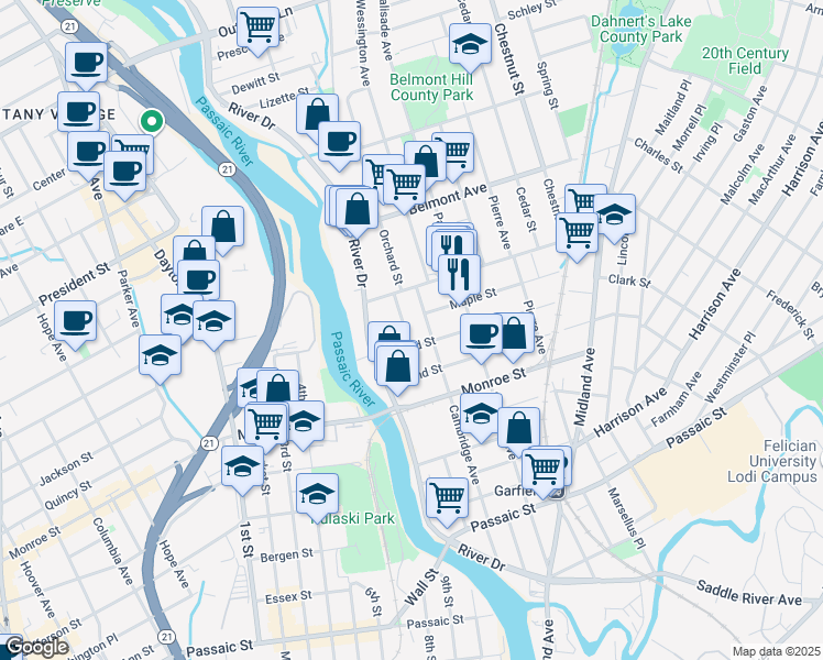 map of restaurants, bars, coffee shops, grocery stores, and more near 35 Blakeley Place in Garfield