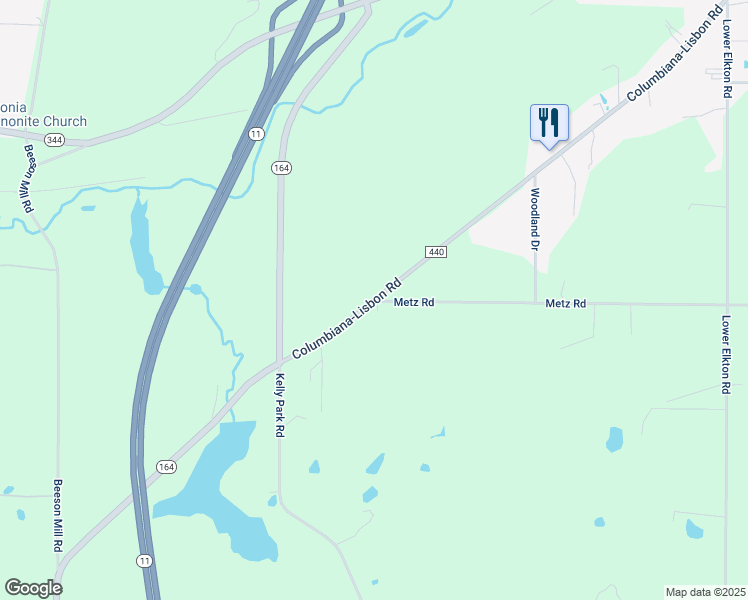 map of restaurants, bars, coffee shops, grocery stores, and more near 41200 Metz Road in Columbiana