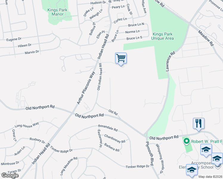 map of restaurants, bars, coffee shops, grocery stores, and more near 22 Linden Avenue in Kings Park