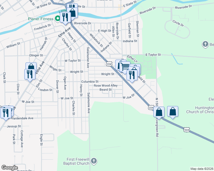 map of restaurants, bars, coffee shops, grocery stores, and more near 262 Rose Wood Alley in Huntington