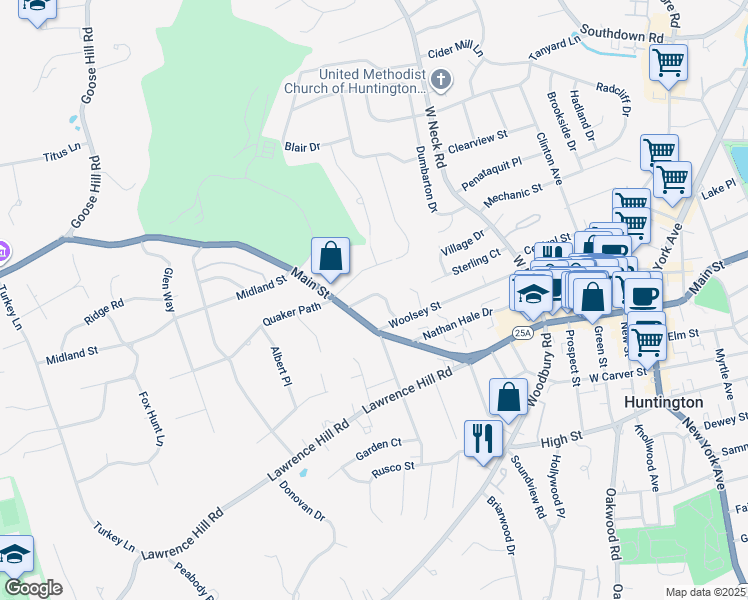 map of restaurants, bars, coffee shops, grocery stores, and more near 10 Crossman Place in Huntington