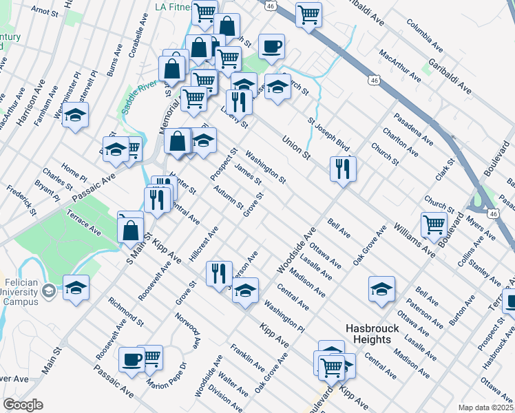 map of restaurants, bars, coffee shops, grocery stores, and more near 127 Spring Street in Lodi
