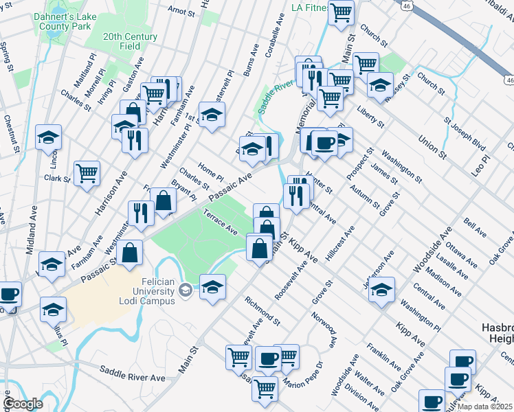 map of restaurants, bars, coffee shops, grocery stores, and more near 93 Home Place in Lodi