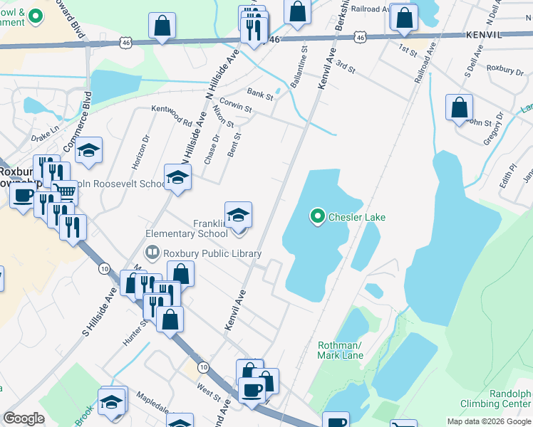 map of restaurants, bars, coffee shops, grocery stores, and more near 63 Kenvil Avenue in Roxbury Township