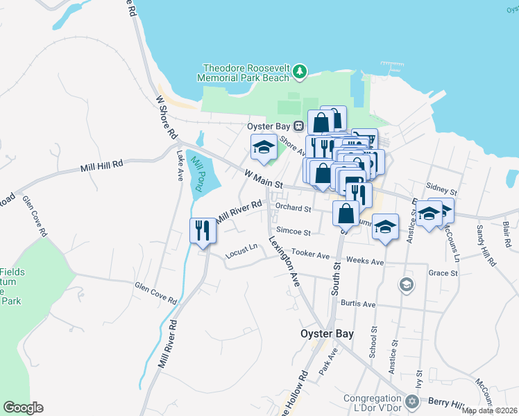 map of restaurants, bars, coffee shops, grocery stores, and more near 50 Lexington Avenue in Oyster Bay