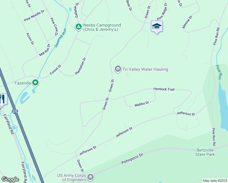 map of restaurants, bars, coffee shops, grocery stores, and more near 735 Green Street in Lehighton