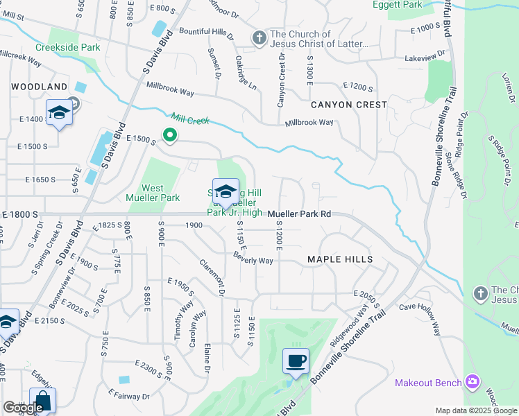 map of restaurants, bars, coffee shops, grocery stores, and more near 1787 South 1175 East in Bountiful