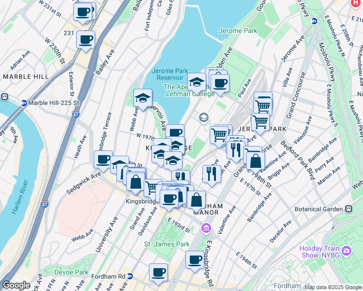 map of restaurants, bars, coffee shops, grocery stores, and more near 2830 Goulden Avenue in The Bronx