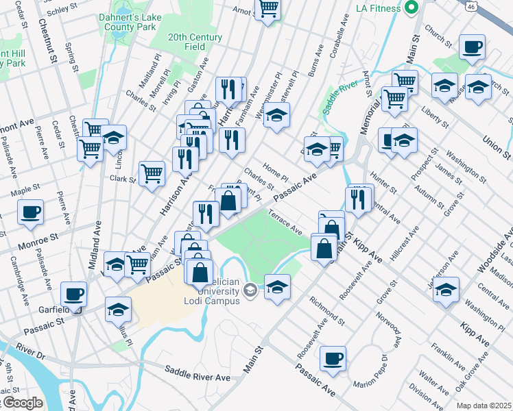 map of restaurants, bars, coffee shops, grocery stores, and more near 122 Garfield Avenue in Lodi