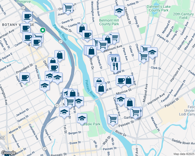 map of restaurants, bars, coffee shops, grocery stores, and more near 35 Blakeley Place in Garfield