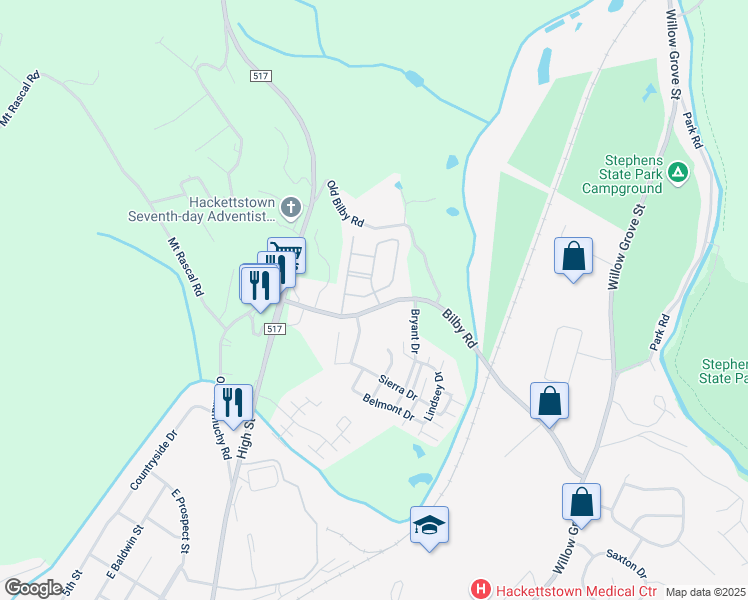 map of restaurants, bars, coffee shops, grocery stores, and more near 211 Harvard Drive in Hackettstown