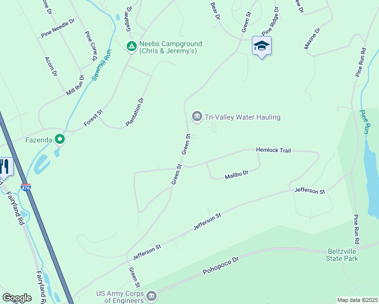 map of restaurants, bars, coffee shops, grocery stores, and more near 735 Green Street in Lehighton