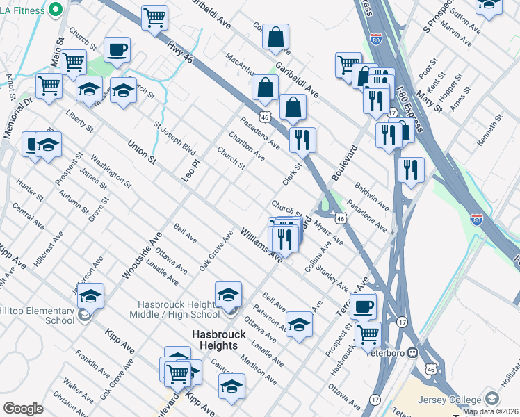 map of restaurants, bars, coffee shops, grocery stores, and more near 15 Clark Street in Lodi