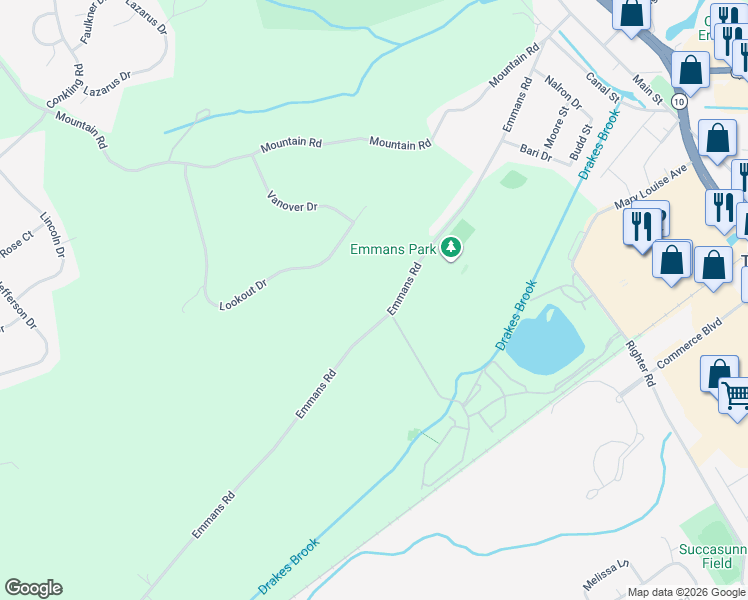 map of restaurants, bars, coffee shops, grocery stores, and more near 88 Emmans Road in Roxbury Township