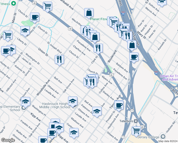map of restaurants, bars, coffee shops, grocery stores, and more near 358 Church Street in Lodi