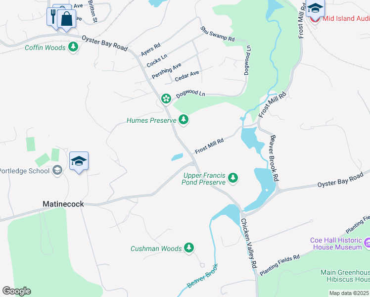 map of restaurants, bars, coffee shops, grocery stores, and more near 384 Oyster Bay Road in Locust Valley