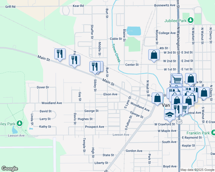 map of restaurants, bars, coffee shops, grocery stores, and more near 164 Lincoln Street in Van Wert