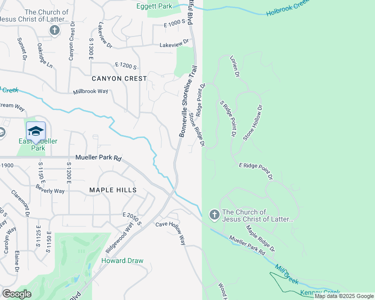 map of restaurants, bars, coffee shops, grocery stores, and more near 1674 East Stone Ridge Drive in Bountiful